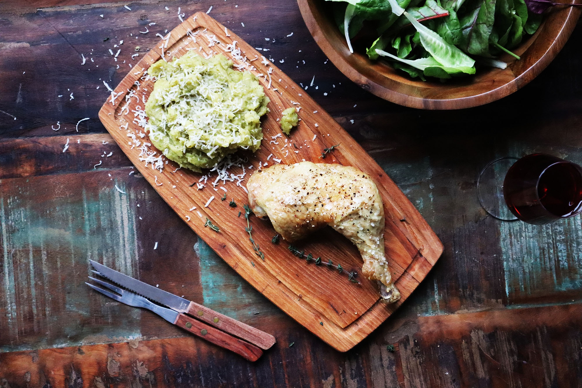 Pesto Parmesan Mash with Roast Chicken